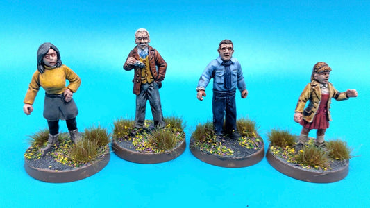 A group of four 28mm miniatures painted on 25mm round bases