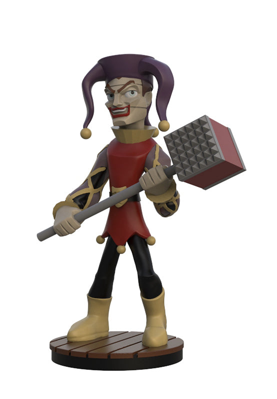 A miniature of a court jester with a big hammer