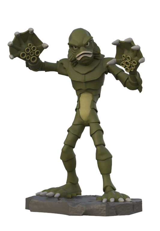 A green creature action figure or collectible statue with large clawed hands, standing on a gray base against a plain white background.