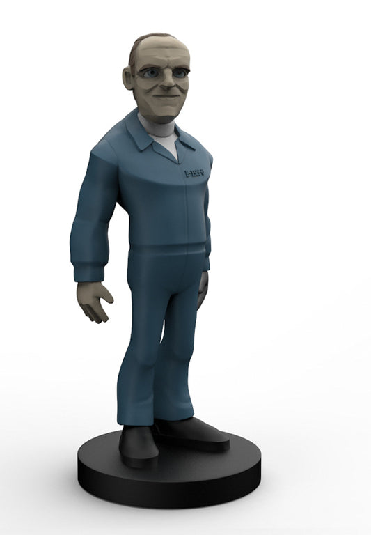 A stylized bobblehead figurine of a man in a blue jumpsuit standing on a round black base against a plain white background.